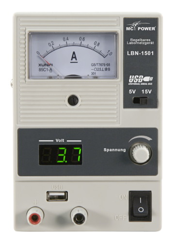 Labornetzgerät McPower LBN-1501, 0-15V, 0-1A, 15 Watt, 5V USB
