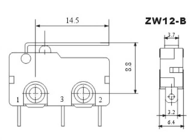 Microschalter McPower, 250V/5A, 3-polig, gefedert, Taster: EIN/EIN
