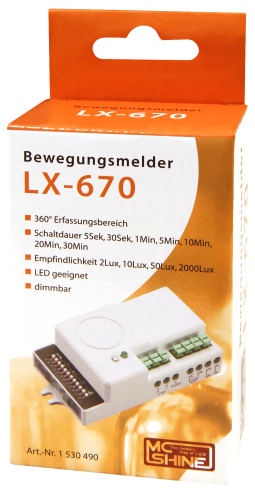 HF / Mikrowellen Bewegungsmelder McShine 360° LX-670, 230V/600W, dimmbar
