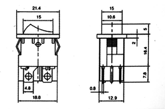 Mini-Wippenschalter McPower, 4-polig, rote Wippe, 250V /6,5A, Stellungen: EIN/AUS
