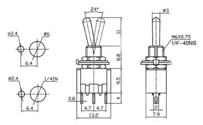 Miniatur-Kippschalter McPower, 250V/3A, 3-polig, 3 Stellungen: EIN / AUS / EIN
