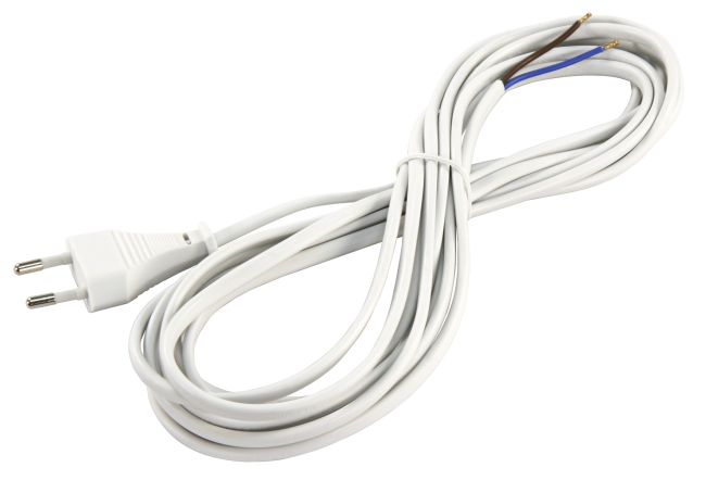 Euro-Netzkabel McPower mit blanken Enden Länge 5,0 m, 2x0,75 mm², weiß
