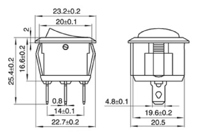 Wippenschalter McPower 3-polig, rote Wippe, beleuchtet, AC 250V / 6,5A, schwarz, EIN/AUS
