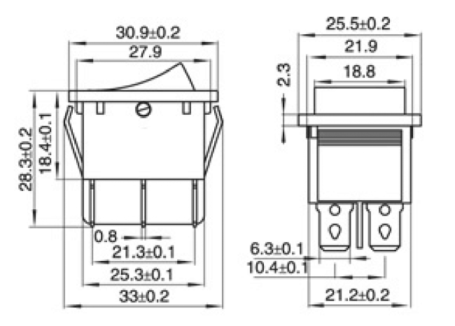 Wippenschalter McPower, 4-polig, beleuchtete Wippe, 250V/15A, Stellungen: EIN/AUS
