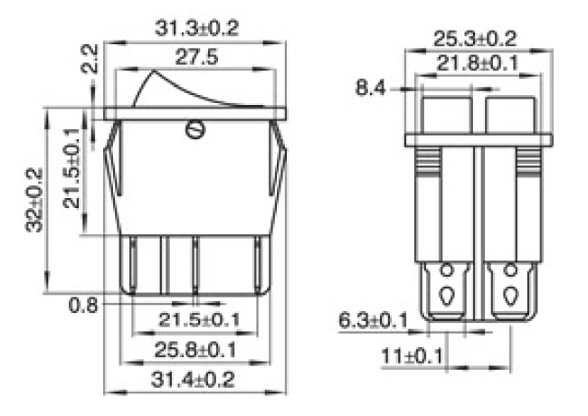 Wippenschalter McPower, 6-polig, rote Wippe, 250V/15A, Stellungen: EIN/AUS
