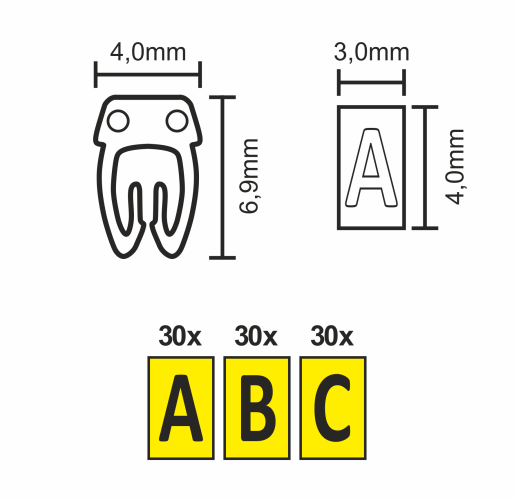 Kabelmarker-Clips McPower, bedruckt mit Buchstaben, Kabeldurchmesser bis 3mm
