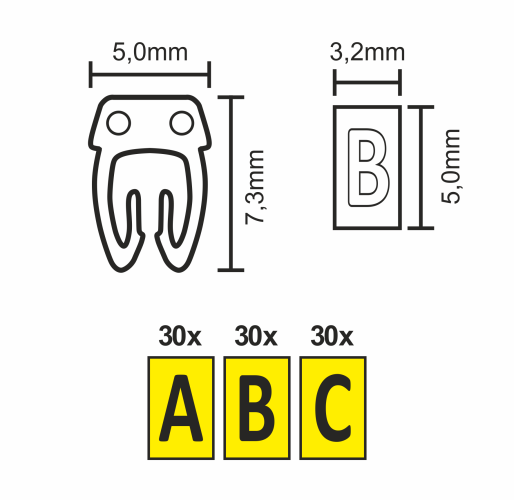 Kabelmarker-Clips McPower, bedruckt mit Buchstaben, Kabeldurchmesser bis 4mm
