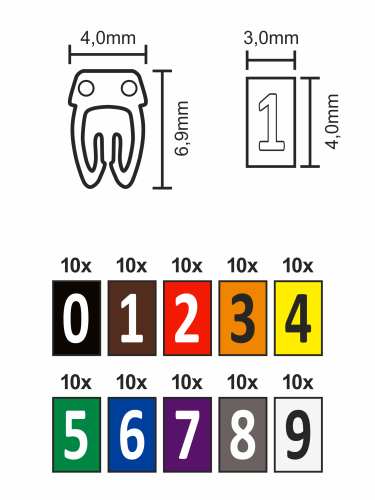 Kabelmarker-Clips McPower, bedruckt mit Ziffern 0-9, Kabeldurchmesser bis 3mm
