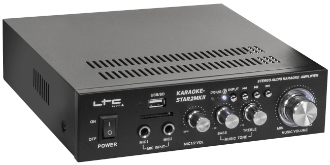 Karaoke-Set LTC STAR2-MKII USB/SD, Bluetooth, inkl. zwei Mikrofone und Boxen
