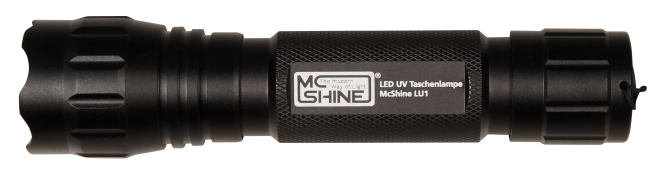LED UV-Taschenlampe McShine LU1, 3W, 365nm, inkl. 3000mAh Akku und Ladegerät
