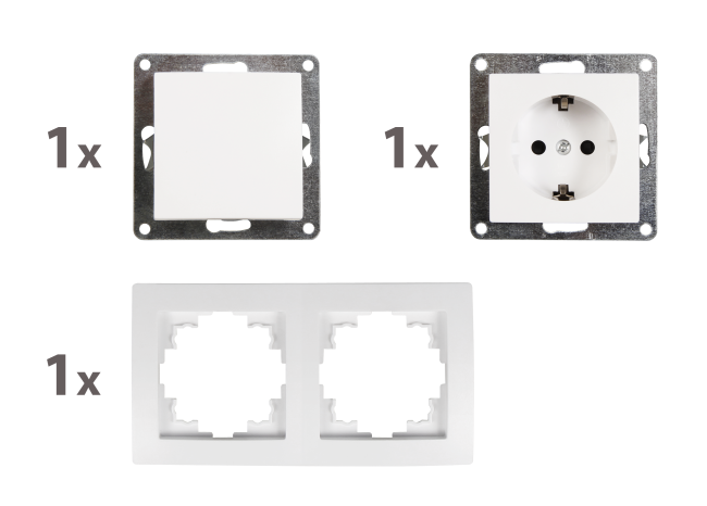 Schalter und Steckdosen Set McPower Flair Tür 2-fach Profi, weiß, 3-teilig, Klemmanschluss
